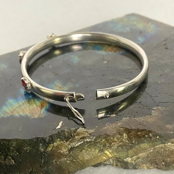 Sterling Silver 925 Youth XS Women Enamel Ladybug Oval Bangle Bracelet Sz 5.75" - Picture 7 of 16